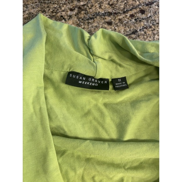 (2 Bundle) Susan Graver Knit Cardigan Jacket 1X Green Open Front Casual Tank Top - Picture 4 of 12